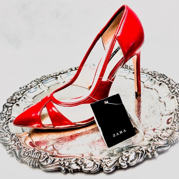 Zara Shoes - NWT Zara Vinyl Cut-Out Red Stilettos Sz 5